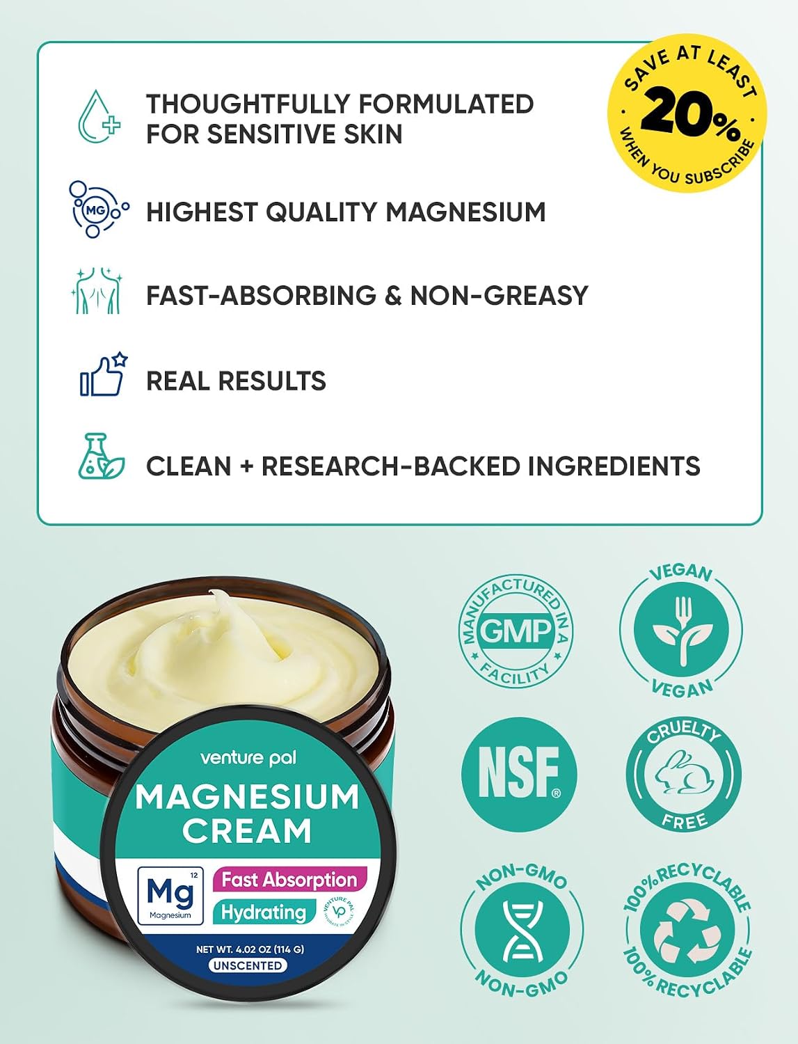 Topical Magnesium Cream, Highly Concentrated Magnesium Lotion