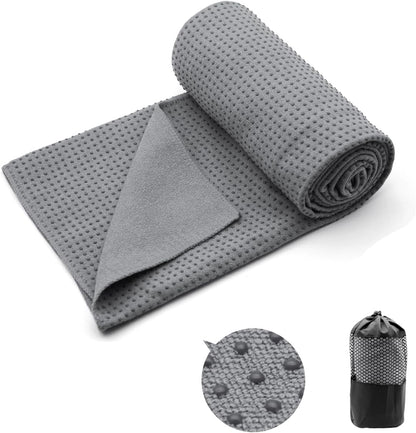 Yoga Towel,Hot Yoga Mat Towel with Grip Dots Sweat Absorbent Non-Slip for Hot Yoga, Pilates and Workout 24" x72", Purple & Blue