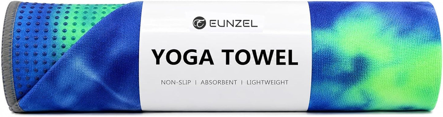 Yoga Towel,Hot Yoga Mat Towel with Grip Dots Sweat Absorbent Non-Slip for Hot Yoga, Pilates and Workout 24" x72", Purple & Blue
