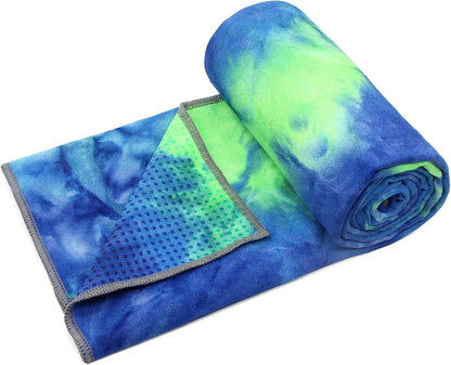 Yoga Towel,Hot Yoga Mat Towel with Grip Dots Sweat Absorbent Non-Slip for Hot Yoga, Pilates and Workout 24" x72", Purple & Blue