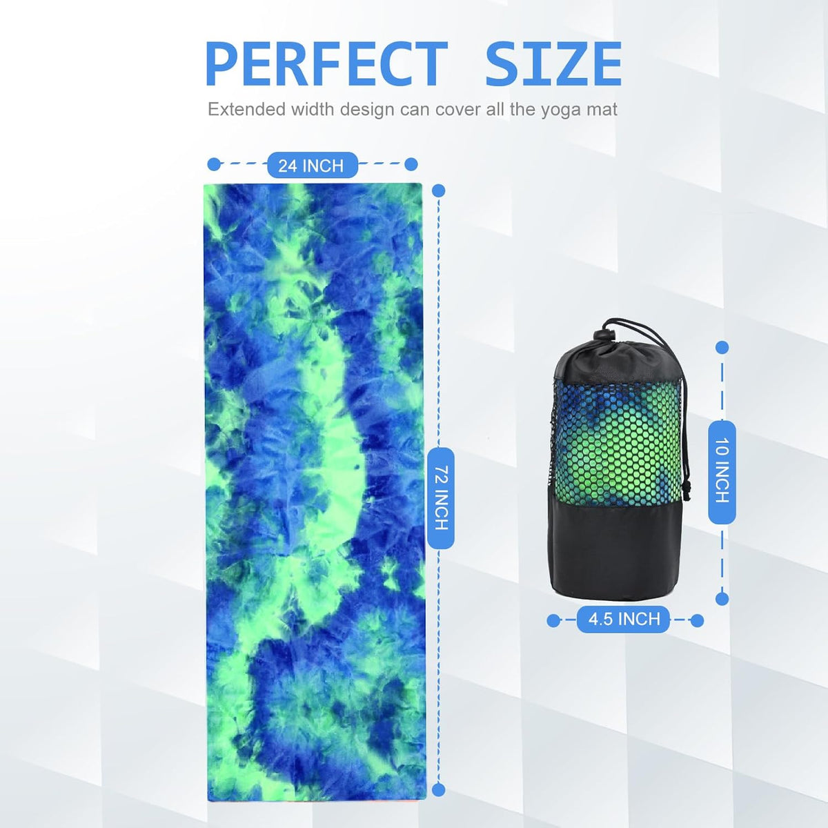 Yoga Towel,Hot Yoga Mat Towel with Grip Dots Sweat Absorbent Non-Slip for Hot Yoga, Pilates and Workout 24" x72", Purple & Blue