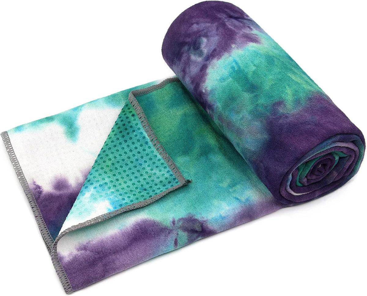 Yoga Towel,Hot Yoga Mat Towel with Grip Dots Sweat Absorbent Non-Slip for Hot Yoga, Pilates and Workout 24" x72", Purple & Blue