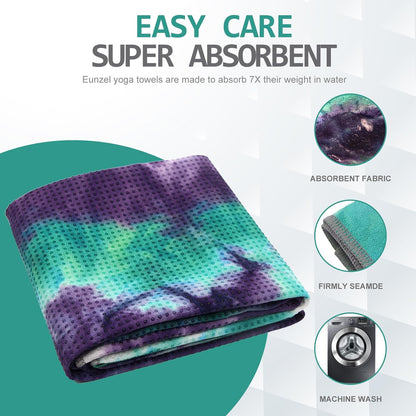 Yoga Towel,Hot Yoga Mat Towel with Grip Dots Sweat Absorbent Non-Slip for Hot Yoga, Pilates and Workout 24" x72", Purple & Blue