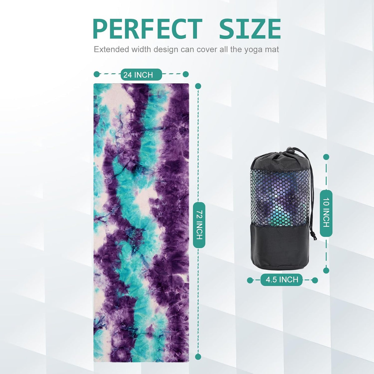 Yoga Towel,Hot Yoga Mat Towel with Grip Dots Sweat Absorbent Non-Slip for Hot Yoga, Pilates and Workout 24" x72", Purple & Blue
