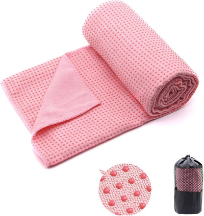 Yoga Towel,Hot Yoga Mat Towel with Grip Dots Sweat Absorbent Non-Slip for Hot Yoga, Pilates and Workout 24" x72", Purple & Blue