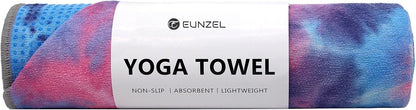 Yoga Towel,Hot Yoga Mat Towel with Grip Dots Sweat Absorbent Non-Slip for Hot Yoga, Pilates and Workout 24" x72", Purple & Blue