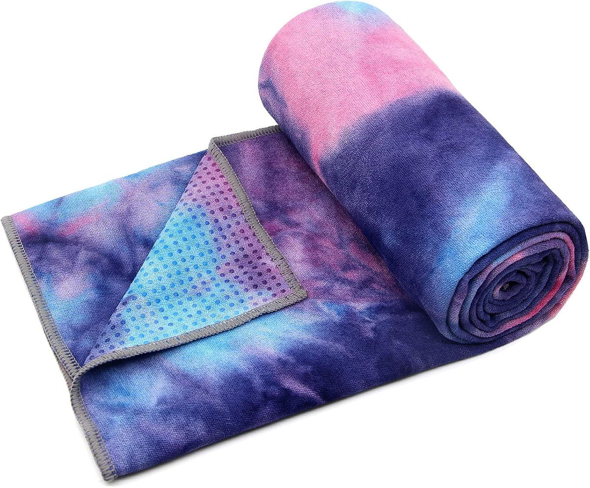 Yoga Towel,Hot Yoga Mat Towel with Grip Dots Sweat Absorbent Non-Slip for Hot Yoga, Pilates and Workout 24" x72", Purple & Blue