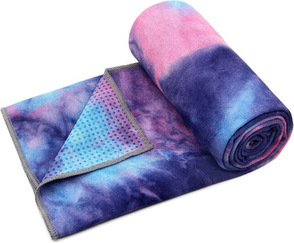 Yoga Towel,Hot Yoga Mat Towel with Grip Dots Sweat Absorbent Non-Slip for Hot Yoga, Pilates and Workout 24" x72", Purple & Blue