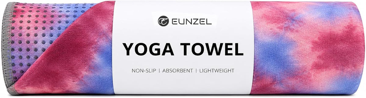 Yoga Towel,Hot Yoga Mat Towel with Grip Dots Sweat Absorbent Non-Slip for Hot Yoga, Pilates and Workout 24" x72", Purple & Blue