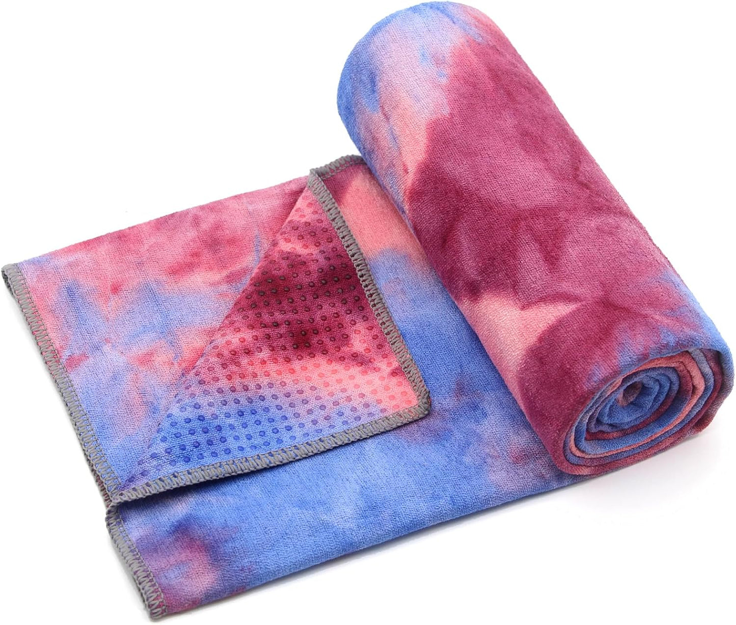 Yoga Towel,Hot Yoga Mat Towel with Grip Dots Sweat Absorbent Non-Slip for Hot Yoga, Pilates and Workout 24" x72", Purple & Blue