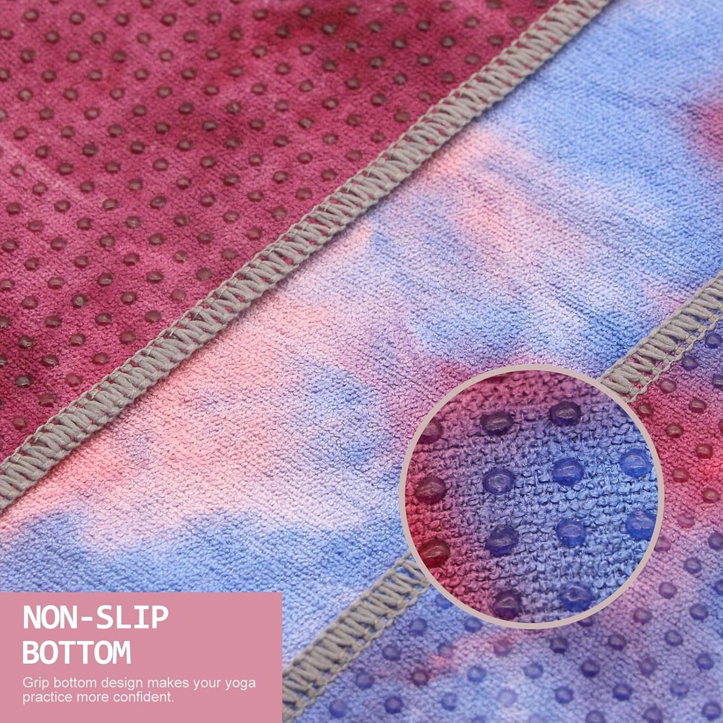 Yoga Towel,Hot Yoga Mat Towel with Grip Dots Sweat Absorbent Non-Slip for Hot Yoga, Pilates and Workout 24" x72", Purple & Blue