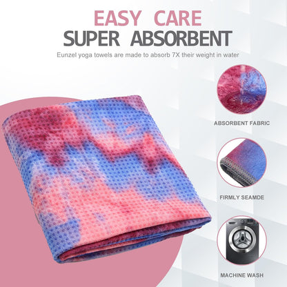 Yoga Towel,Hot Yoga Mat Towel with Grip Dots Sweat Absorbent Non-Slip for Hot Yoga, Pilates and Workout 24" x72", Purple & Blue