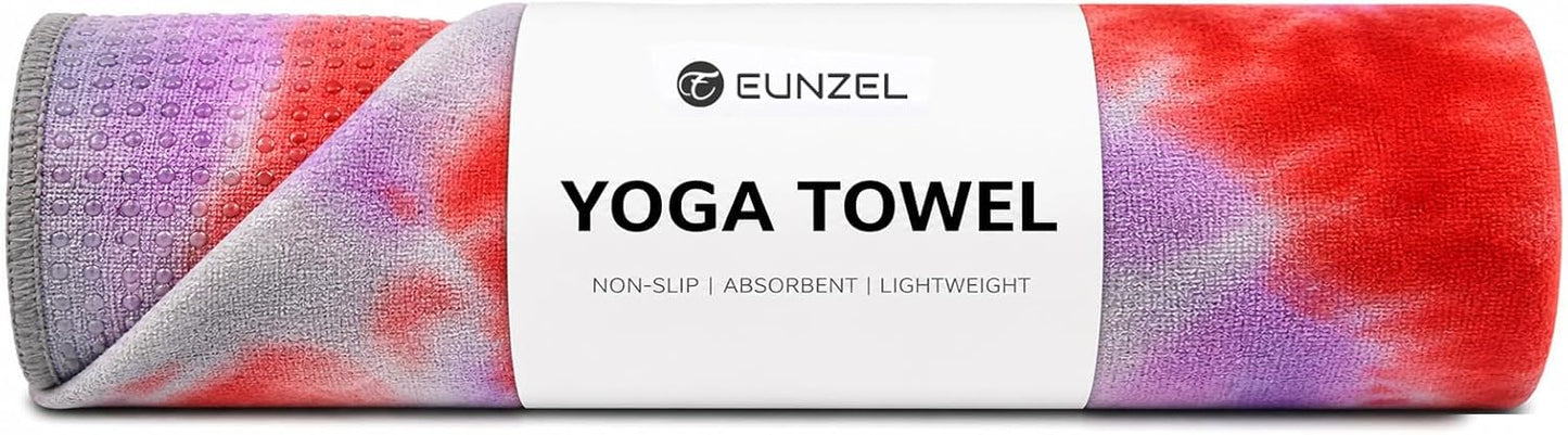 Yoga Towel,Hot Yoga Mat Towel with Grip Dots Sweat Absorbent Non-Slip for Hot Yoga, Pilates and Workout 24" x72", Purple & Blue