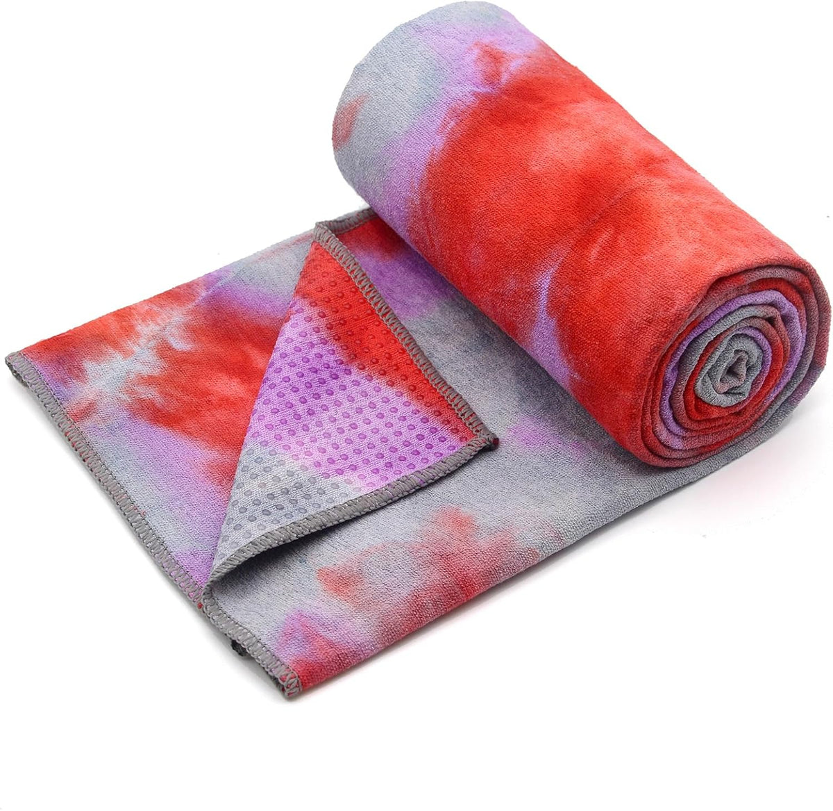 Yoga Towel,Hot Yoga Mat Towel with Grip Dots Sweat Absorbent Non-Slip for Hot Yoga, Pilates and Workout 24" x72", Purple & Blue