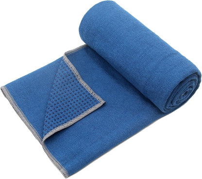 Yoga Towel,Hot Yoga Mat Towel with Grip Dots Sweat Absorbent Non-Slip for Hot Yoga, Pilates and Workout 24" x72", Purple & Blue