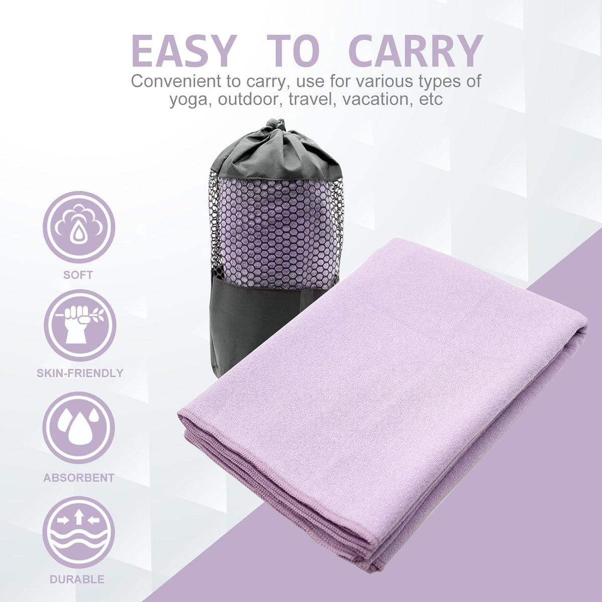 Yoga Towel,Hot Yoga Mat Towel with Grip Dots Sweat Absorbent Non-Slip for Hot Yoga, Pilates and Workout 24" x72", Purple & Blue