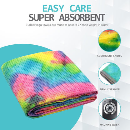 Yoga Towel,Hot Yoga Mat Towel with Grip Dots Sweat Absorbent Non-Slip for Hot Yoga, Pilates and Workout 24" x72", Purple & Blue