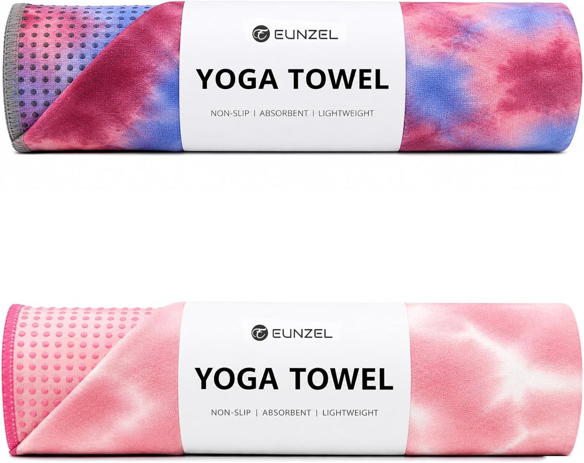 Yoga Towel,Hot Yoga Mat Towel with Grip Dots Sweat Absorbent Non-Slip for Hot Yoga, Pilates and Workout 24" x72", Purple & Blue