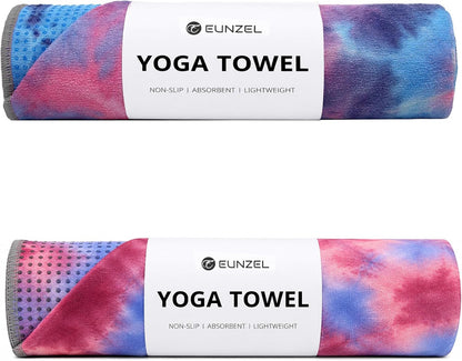 Yoga Towel,Hot Yoga Mat Towel with Grip Dots Sweat Absorbent Non-Slip for Hot Yoga, Pilates and Workout 24" x72", Purple & Blue