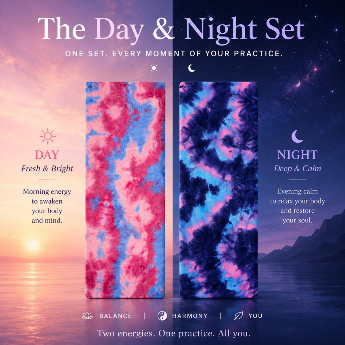 Yoga Towel,Hot Yoga Mat Towel with Grip Dots Sweat Absorbent Non-Slip for Hot Yoga, Pilates and Workout 24" x72", Purple & Blue