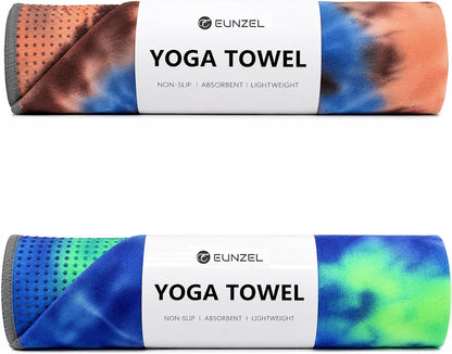 Yoga Towel,Hot Yoga Mat Towel with Grip Dots Sweat Absorbent Non-Slip for Hot Yoga, Pilates and Workout 24" x72", Purple & Blue
