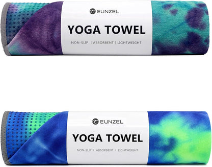 Yoga Towel,Hot Yoga Mat Towel with Grip Dots Sweat Absorbent Non-Slip for Hot Yoga, Pilates and Workout 24" x72", Purple & Blue
