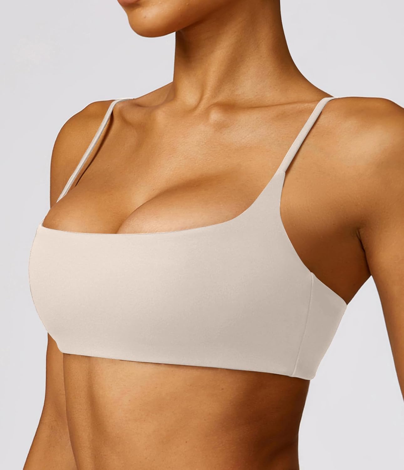 Women's Sports Bra with Thin Straps Stretchy Wirefree Workout Bras Lightweight Workouts Bralette with Removable Pads