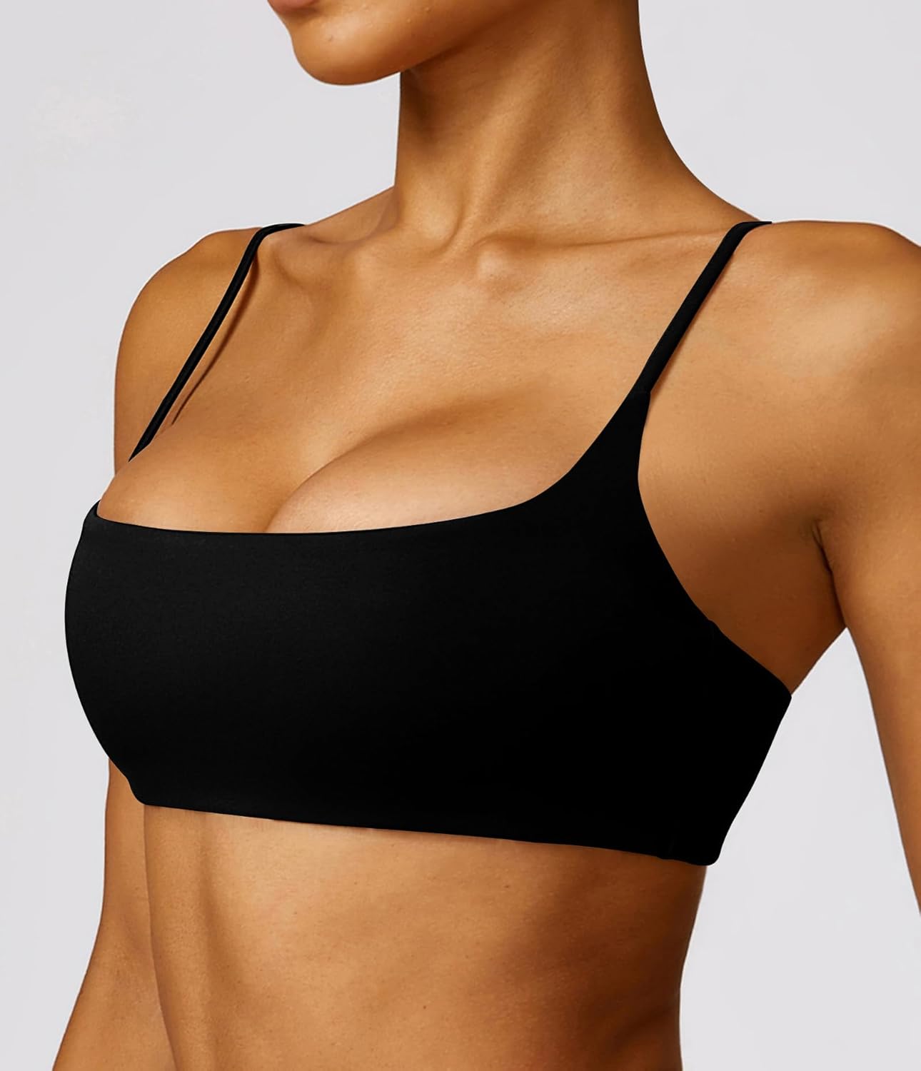 Women's Sports Bra with Thin Straps Stretchy Wirefree Workout Bras Lightweight Workouts Bralette with Removable Pads