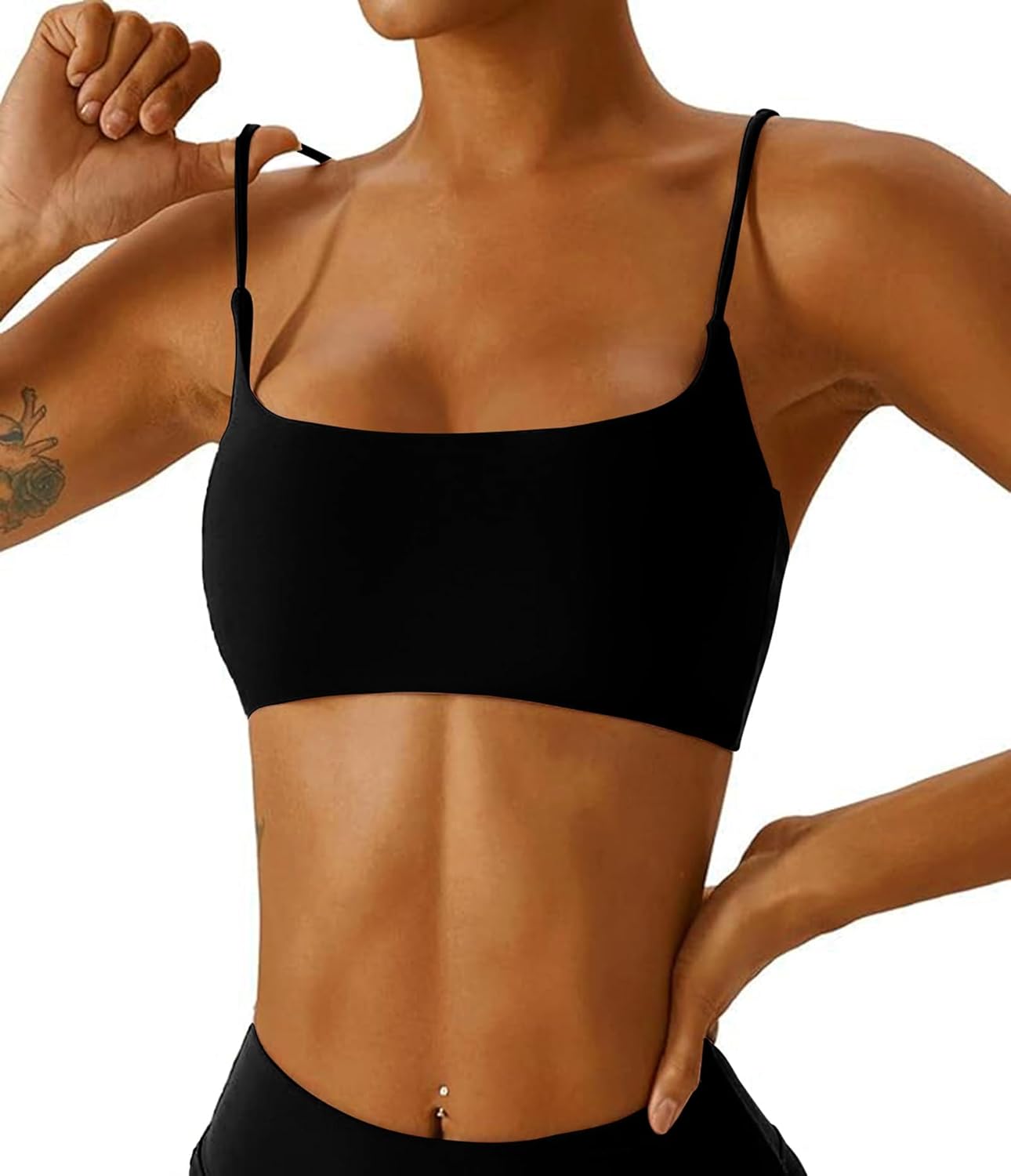 Women's Sports Bra with Thin Straps Stretchy Wirefree Workout Bras Lightweight Workouts Bralette with Removable Pads