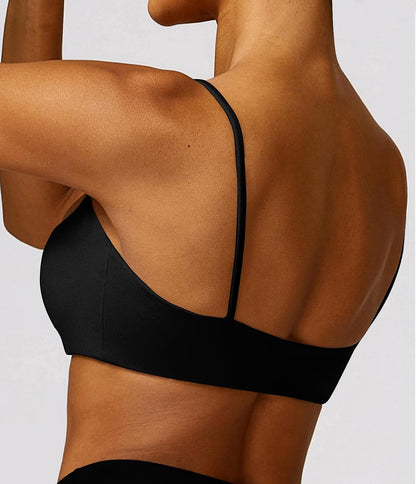 Women's Sports Bra with Thin Straps Stretchy Wirefree Workout Bras Lightweight Workouts Bralette with Removable Pads