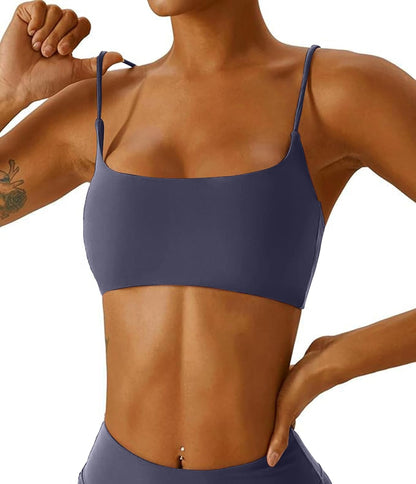 Women's Sports Bra with Thin Straps Stretchy Wirefree Workout Bras Lightweight Workouts Bralette with Removable Pads