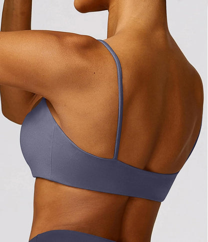 Women's Sports Bra with Thin Straps Stretchy Wirefree Workout Bras Lightweight Workouts Bralette with Removable Pads