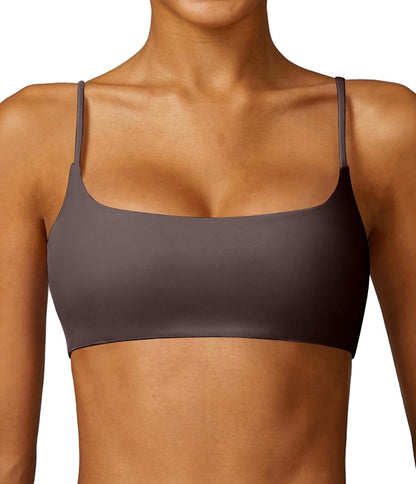 Women's Sports Bra with Thin Straps Stretchy Wirefree Workout Bras Lightweight Workouts Bralette with Removable Pads