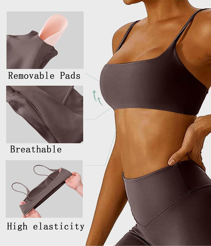 Women's Sports Bra with Thin Straps Stretchy Wirefree Workout Bras Lightweight Workouts Bralette with Removable Pads