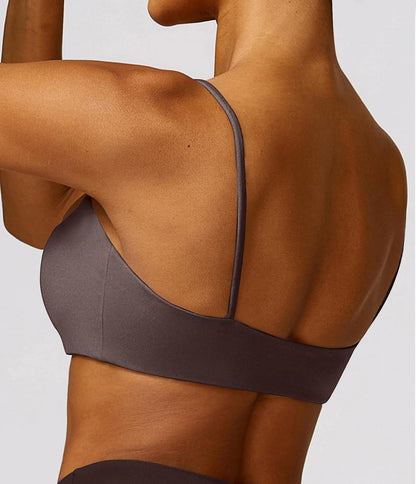 Women's Sports Bra with Thin Straps Stretchy Wirefree Workout Bras Lightweight Workouts Bralette with Removable Pads