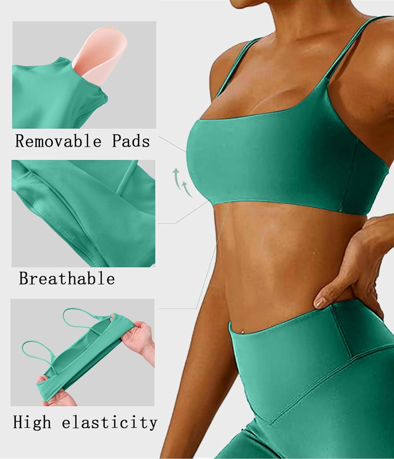 Women's Sports Bra with Thin Straps Stretchy Wirefree Workout Bras Lightweight Workouts Bralette with Removable Pads