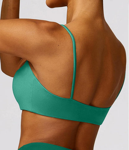 Women's Sports Bra with Thin Straps Stretchy Wirefree Workout Bras Lightweight Workouts Bralette with Removable Pads