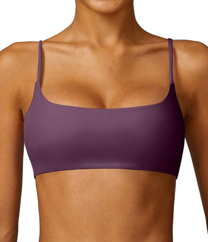 Women's Sports Bra with Thin Straps Stretchy Wirefree Workout Bras Lightweight Workouts Bralette with Removable Pads