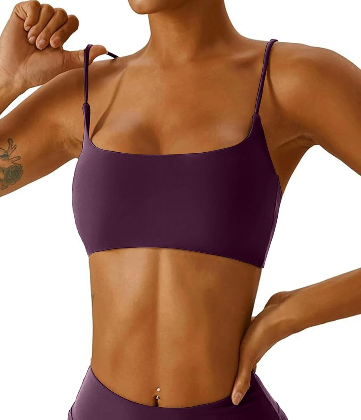 Women's Sports Bra with Thin Straps Stretchy Wirefree Workout Bras Lightweight Workouts Bralette with Removable Pads