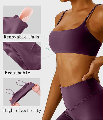 Women's Sports Bra with Thin Straps Stretchy Wirefree Workout Bras Lightweight Workouts Bralette with Removable Pads