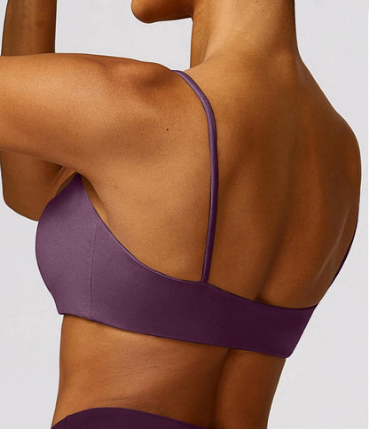 Women's Sports Bra with Thin Straps Stretchy Wirefree Workout Bras Lightweight Workouts Bralette with Removable Pads
