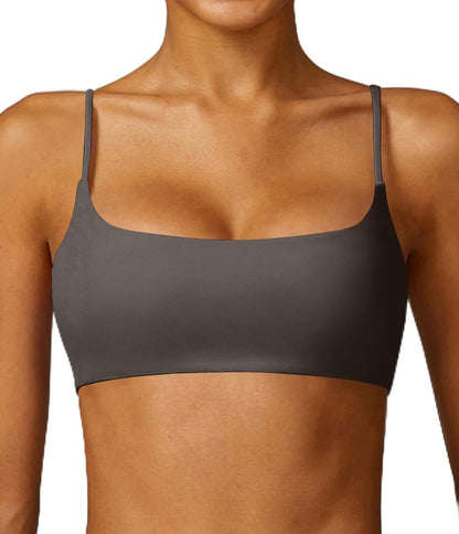 Women's Sports Bra with Thin Straps Stretchy Wirefree Workout Bras Lightweight Workouts Bralette with Removable Pads