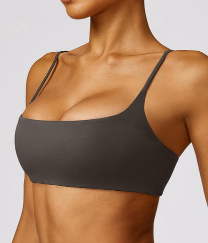 Women's Sports Bra with Thin Straps Stretchy Wirefree Workout Bras Lightweight Workouts Bralette with Removable Pads