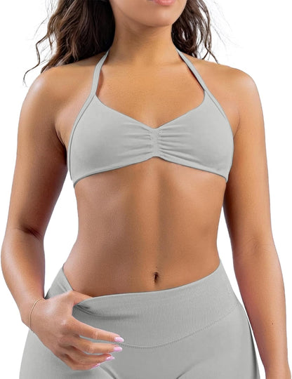 Women's Sports Bra with Thin Straps Stretchy Wirefree Workout Bras Lightweight Workouts Bralette with Removable Pads