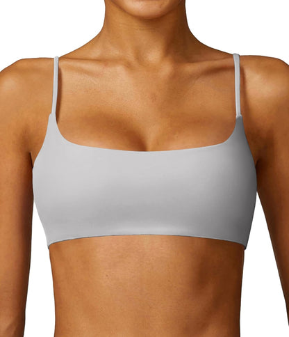 Women's Sports Bra with Thin Straps Stretchy Wirefree Workout Bras Lightweight Workouts Bralette with Removable Pads