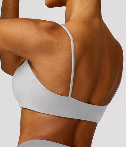 Women's Sports Bra with Thin Straps Stretchy Wirefree Workout Bras Lightweight Workouts Bralette with Removable Pads