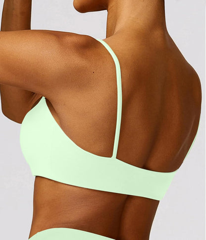 Women's Sports Bra with Thin Straps Stretchy Wirefree Workout Bras Lightweight Workouts Bralette with Removable Pads