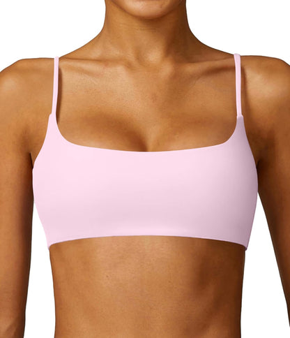 Women's Sports Bra with Thin Straps Stretchy Wirefree Workout Bras Lightweight Workouts Bralette with Removable Pads