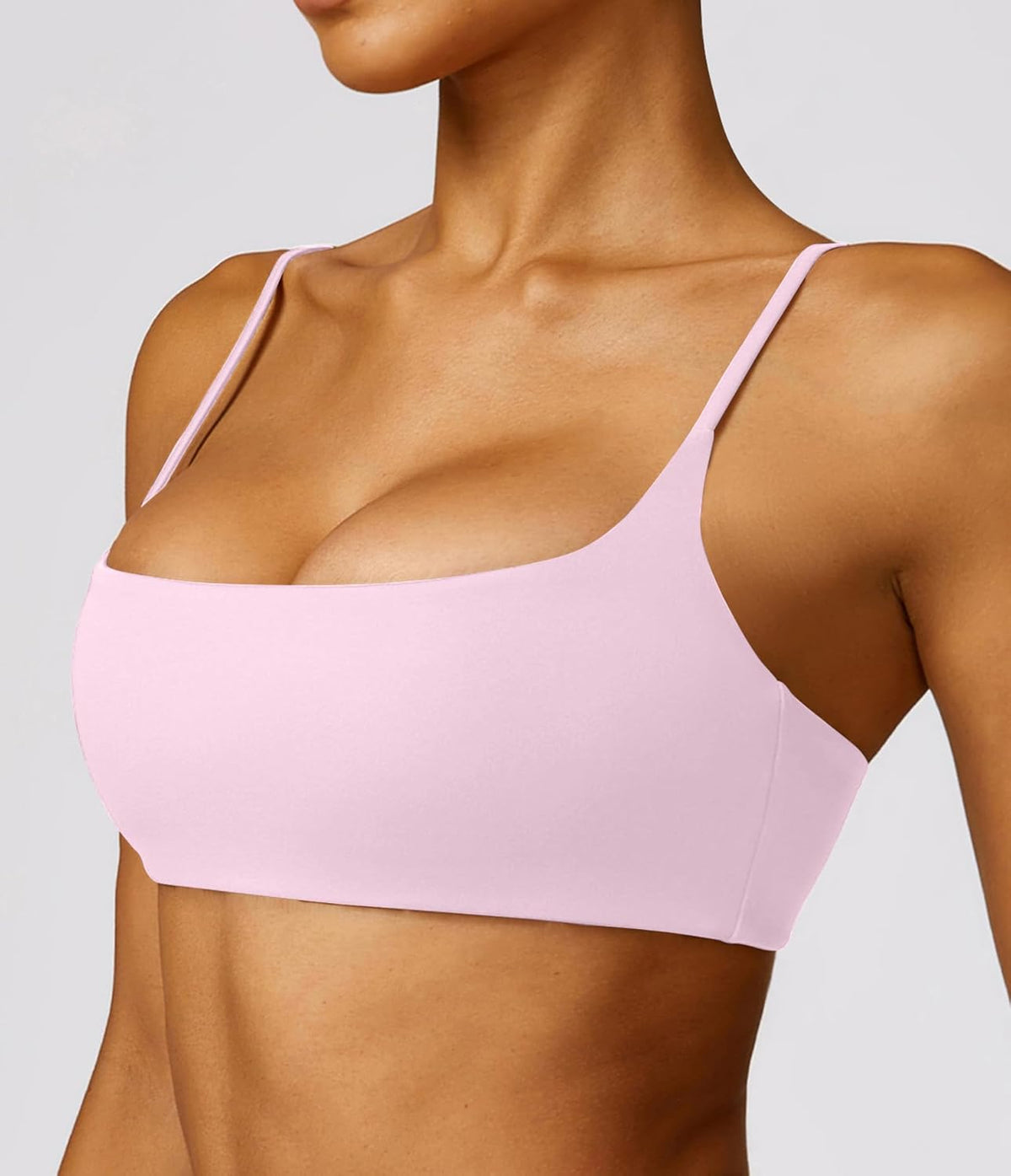 Women's Sports Bra with Thin Straps Stretchy Wirefree Workout Bras Lightweight Workouts Bralette with Removable Pads