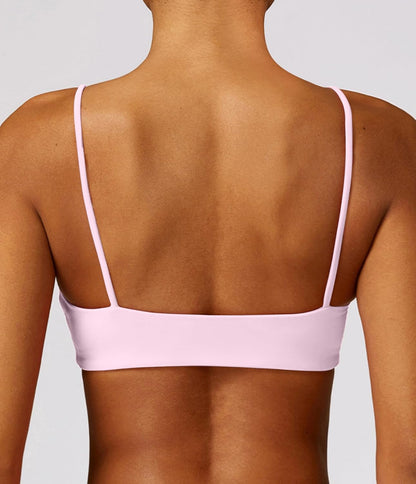 Women's Sports Bra with Thin Straps Stretchy Wirefree Workout Bras Lightweight Workouts Bralette with Removable Pads